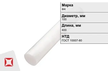 Фторопласт стержневой Ф4 100x400 мм ГОСТ 10007-80 в Астане