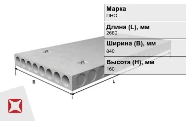 Облегчённые плиты перекрытия ПНО 27-8,4-8 2680x840x160 мм в Астане