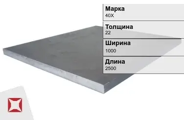 Плита 22х1000х2500 мм 40Х ГОСТ 19903-74 в Астане