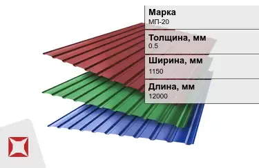 Профнастил двухсторонний ПЭ МП-20 0,5x1150x12000 мм красное вино RAL 3005 в Астане