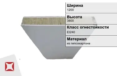 Противопожарная перегородка внутренняя 1200х3800 мм Кнауф ГОСТ 30247.0-94 в Астане