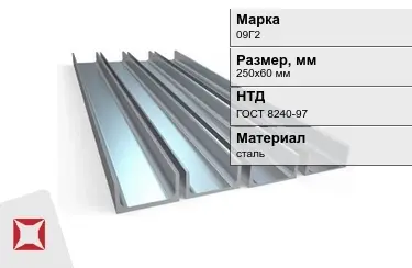 Швеллер стальной 09Г2 250х60 мм ГОСТ 8240-97 в Астане