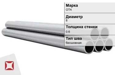 Титановая труба 8х0,6 мм ОТ4 профильная ГОСТ 22897-86 в Астане